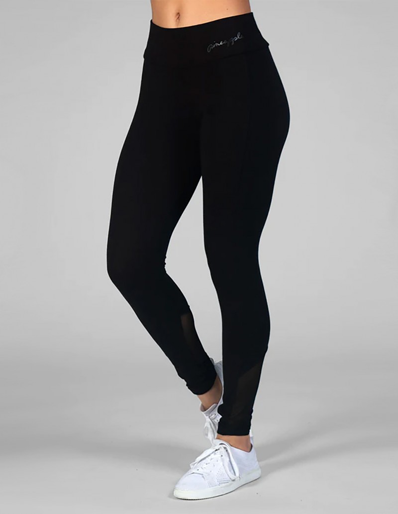 PINEAPPLE Dancewear Womens Retro Leggings Crop Length Black Pineapple Logo